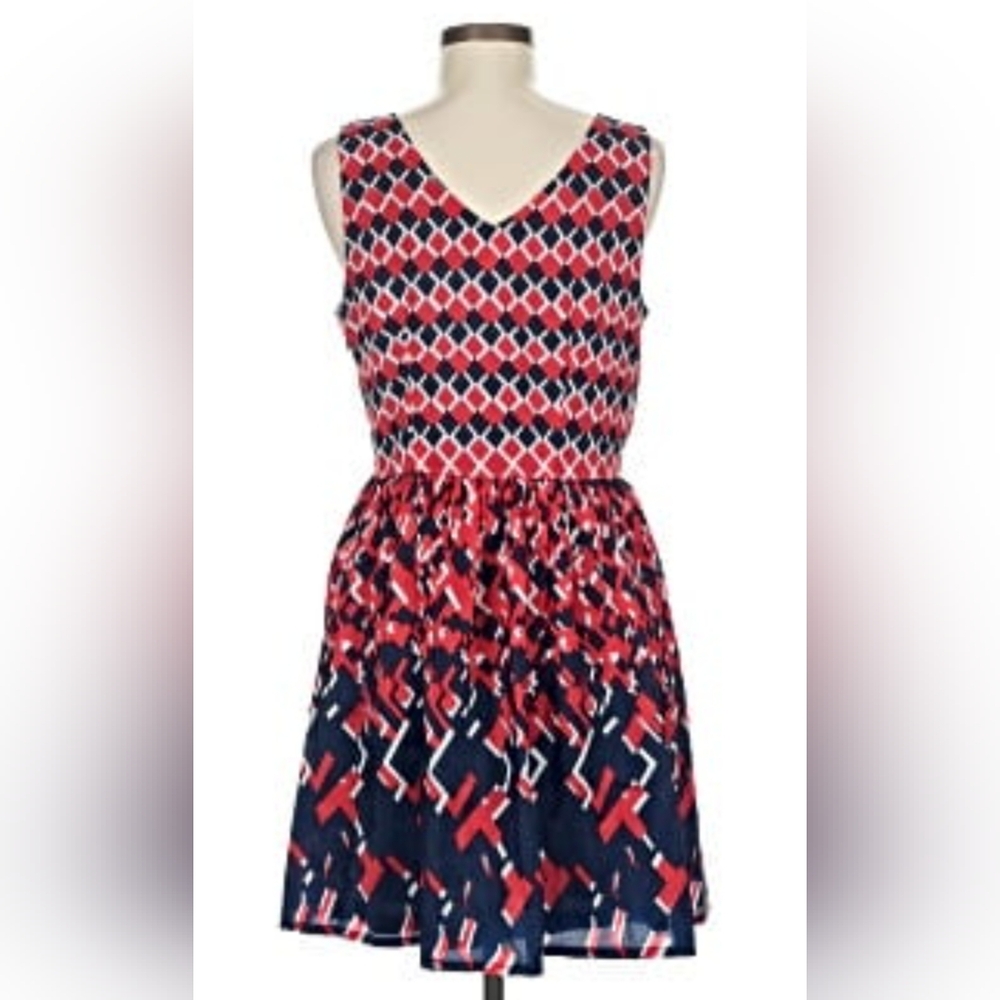 CHARMING CHARLIE RED AND BLUE DRESS Sz L